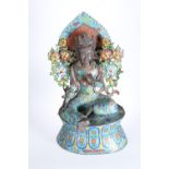 A SINO-TIBETAN CLOISONNE ENAMEL FIGURE OF A FEMALE DEITY