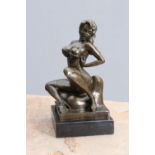 AN EROTIC BRONZE FIGURE OF A SEATED FEMALE STRIPPER 20TH CENTURY