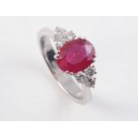 AN 18CT WHITE GOLD, RUBY AND DIAMOND RING