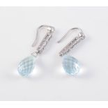 A PAIR OF AQUAMARINE AND DIAMOND EARRINGS