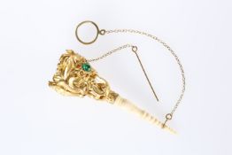 A 19th CENTURY BONE-HANDLED GILT-METAL POSY HOLDER