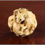 A JAPANESE CARVED IVORY BALL OF RATS