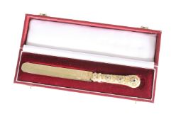 A LATE 19th CENTURY GEM-SET GOLD (UNMARKED) PAPER KNIFE