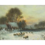 A*** G*** FORBES, SHEPHERD AND SHEEP IN A WINTER LANDSCAPE