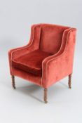 A LATE REGENCY MAHOGANY AND UPHOLSTERED LIBRARY AR