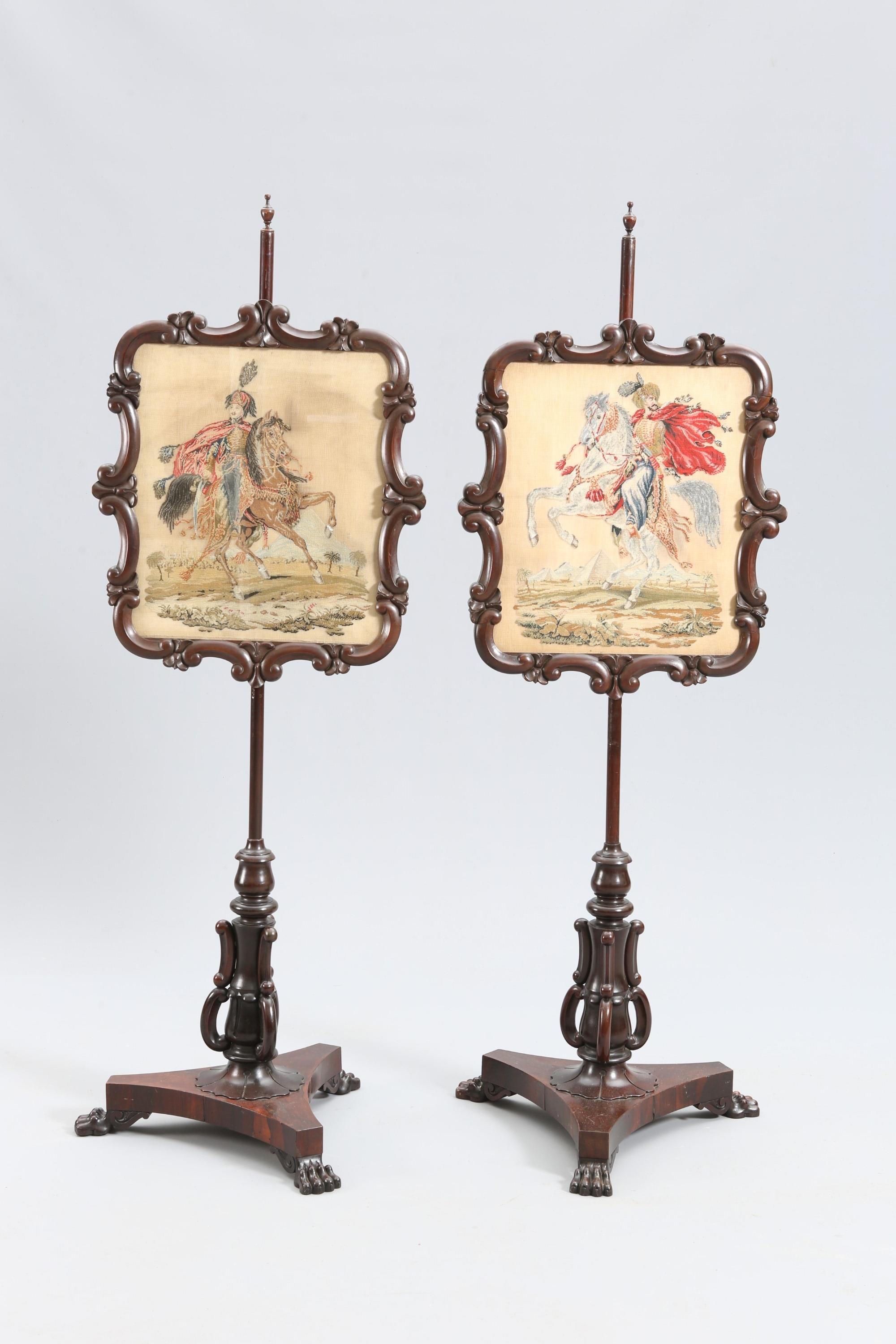 A PAIR OF GEORGE IV ROSEWOOD POLESCREENS