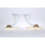 A PAIR OF 19TH CENTURY OPALINE GLASS CORNUCOPIA