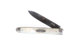 A GEORGE III SILVER AND MOTHER-OF-PEARL FRUIT KNIFE