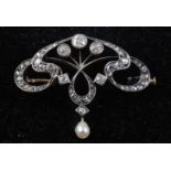 AN ART NOUVEAU DIAMOND SET BROOCH