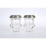 A PAIR OF SABEN STERLING SILVER RIMMED TOOTHPICK HOLDERS