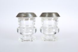 A PAIR OF SABEN STERLING SILVER RIMMED TOOTHPICK HOLDERS