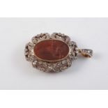 A MID 19TH CENTURY DIAMOND AND CARNELIAN CAMEO PENDANT