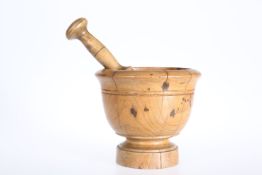 A 19th CENTURY SYCAMORE MORTAR AND PESTLE