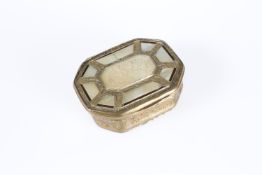 AN 18TH CENTURY MOTHER-OF-PEARL AND GILT-METAL SNUFF BOX