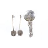 A PAIR OF JAPANESE NOVELTY SILVER CRUETS IN THE FORM OF SHAMISEN