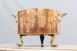 A LATE 19TH CENTURY COPPER WINE COOLER, ENGRAVED W