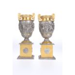 A PAIR OF CLASSICAL REVIVAL ELECTROTYPE AND GILT-METAL VASES ON STANDS, 19TH CENTURY