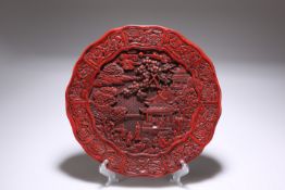 A CHINESE CINNABAR LACQUER PLATE