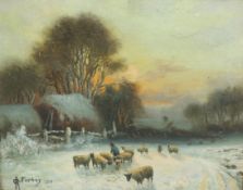 A*** G*** FORBES, SHEPHERD AND SHEEP IN A WINTER LANDSCAPE