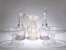 A PAIR OF 19TH CENTURY FROSTED AND POLISHED GLASS COMPORTS