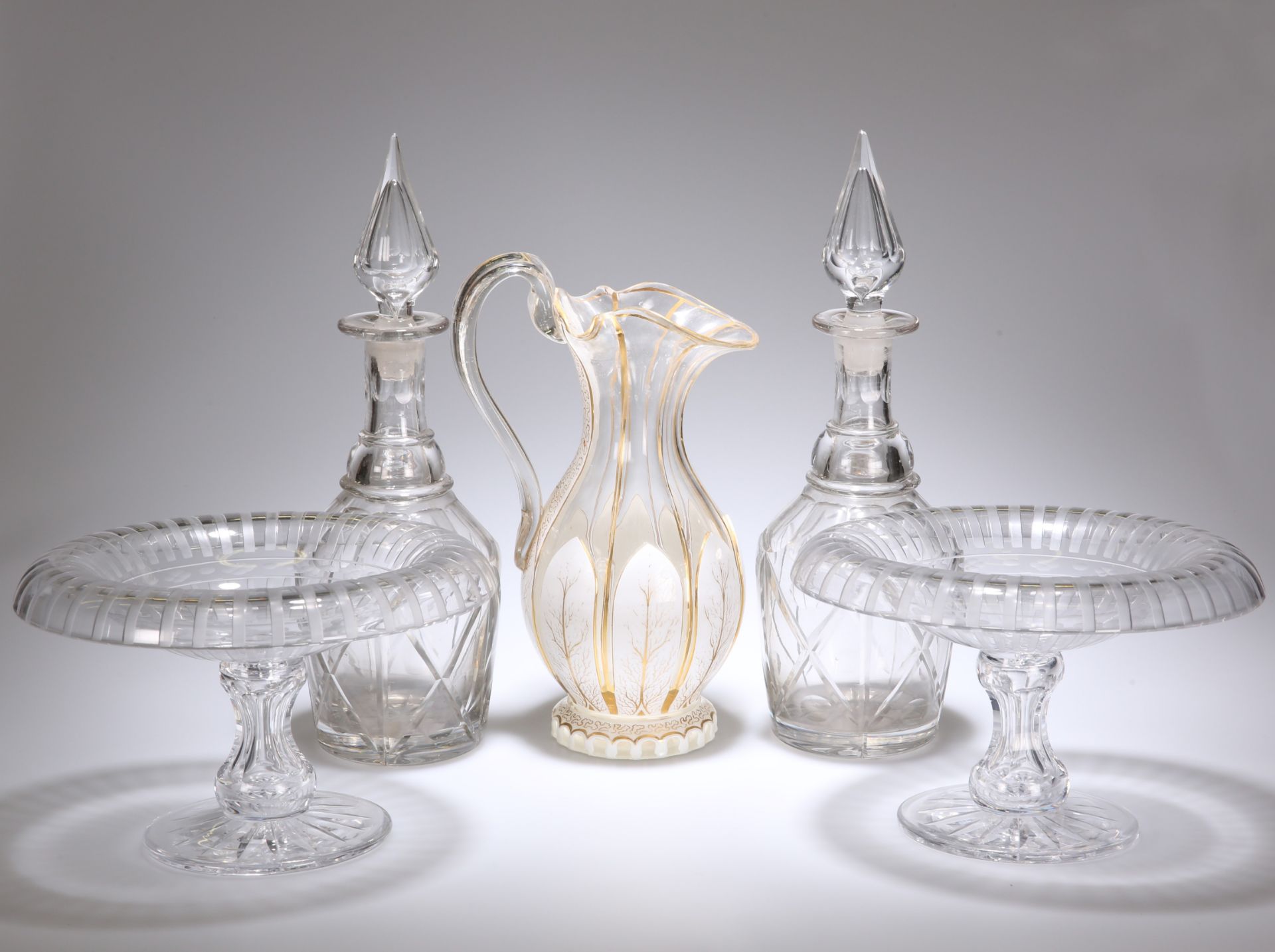 A PAIR OF 19TH CENTURY FROSTED AND POLISHED GLASS COMPORTS