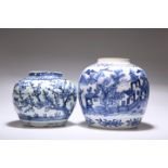 A CHINESE BLUE AND WHITE JAR AND A CHINESE BLUE AND WHITE VASE