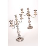 A PAIR OF PLATED THREE-LIGHT CANDELABRA, SECOND HALF 19TH CENTURY