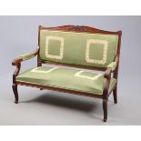 A CONTINENTAL MAHOGANY AND UPHOLSTERED CANAPE, 19TH CENTURY