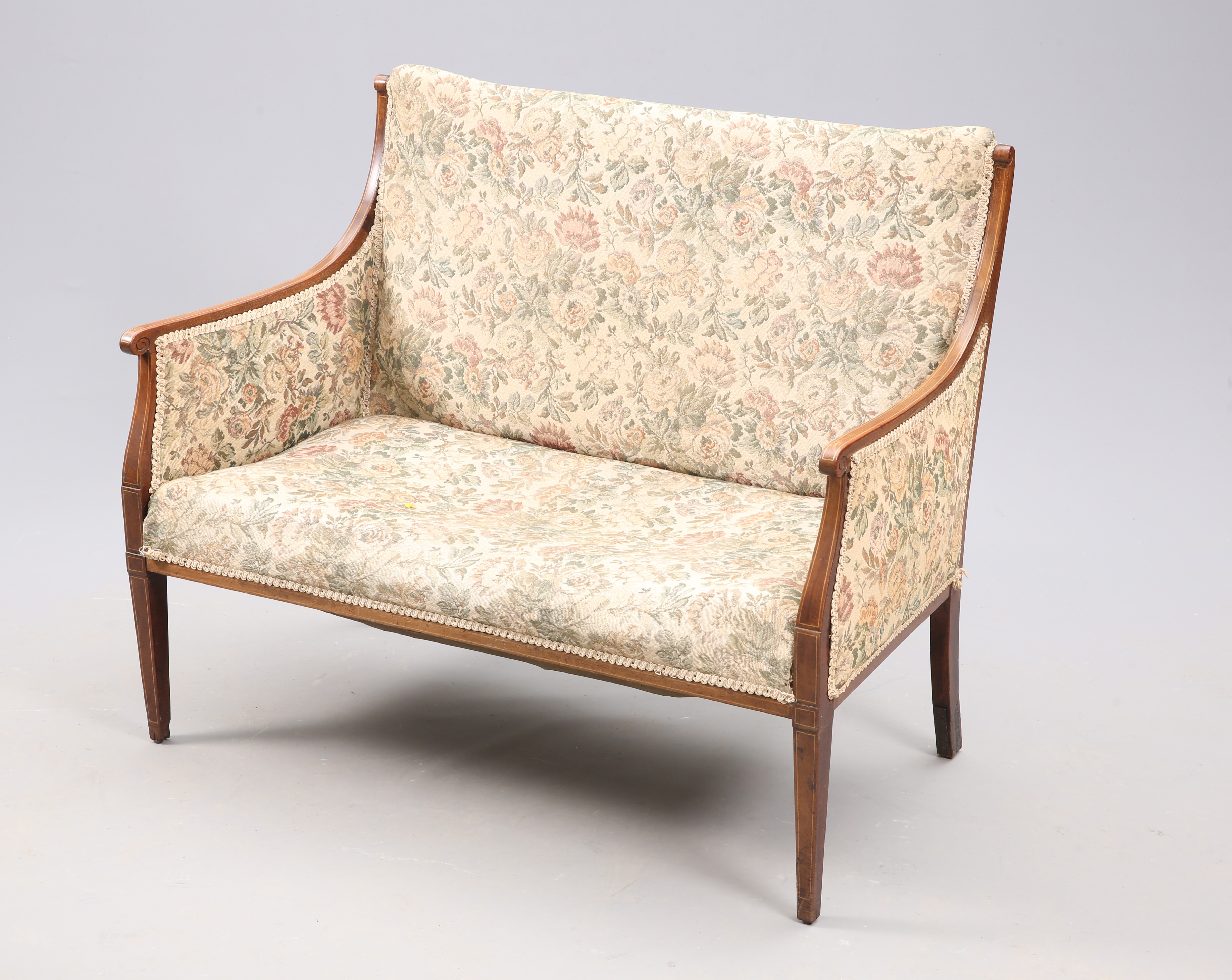 AN EDWARDIAN STRING-INLAID SETTEE