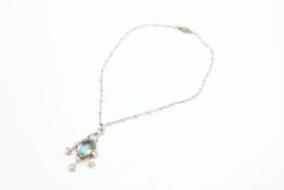 AN AQUAMARINE, DIAMOND AND SEED PEARL NECKLACE