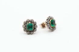 A PAIR OF EMERALD AND DIAMOND EARRINGS