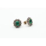 A PAIR OF EMERALD AND DIAMOND EARRINGS