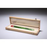 A JADEITE AND ENAMEL PAPER KNIFE, IN THE FABERGE STYLE, 20TH CENTURY