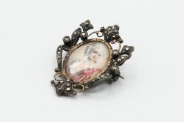 A 19TH CENTURY MARCASITE SET PORTRAIT MINIATURE