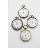 A GROUP OF FOUR POCKET WATCHES FOR SPARES OR REPAIRS.