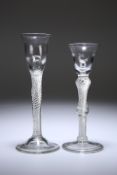TWO AIR TWIST CORDIAL GLASSES, 18th CENTURY