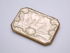 A GOLD-MOUNTED IVORY SNUFF-BOX, APPARENTLY UNMARKED, FIRST HALF 18TH CENTURY