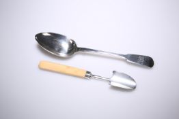 A GEORGE III SILVER-MOUNTED IVORY CHEESE-SPOON AND A VICTORIAN SILVER TABLE SPOON
