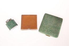 A SHAGREEN CIGARETTE CASE, A SHAGREEN MCMURDO LIGHTER AND A SILVER COMPACT