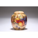 A ROYAL WORCESTER FRUIT-PAINTED JAR AND COVER