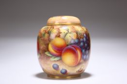 A ROYAL WORCESTER FRUIT-PAINTED JAR AND COVER