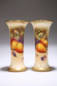 A PAIR OF ROYAL WORCESTER FRUIT-PAINTED VASES