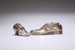 TWO SILVER SHOE-FORM PIN CUSHIONS