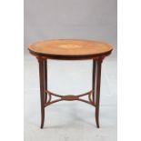 AN EDWARDIAN SATINWOOD AND INLAID MAHOGANY OCCASIONAL TABLE