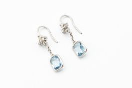 A PAIR OF AQUAMARINE AND DIAMOND EARRINGS