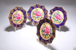 A SET OF FOUR PARAGON HAND-PAINTED PLATES