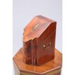 A GEORGE III FLAME MAHOGANY AND TULIPWOOD BANDED KNIFE BOX