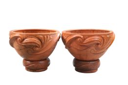 A PAIR OF HAND MADE TERRACOTTA "CELTIC" BULB BOWLS