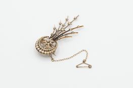 A MID VICTORIAN SEED PEARL AND DIAMOND SPRAY BROOCH