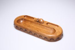 A MOUSEMAN OAK PEN TRAY